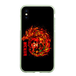 Чехол iPhone XS Max матовый Танджиро в огне, цвет: 3D-салатовый