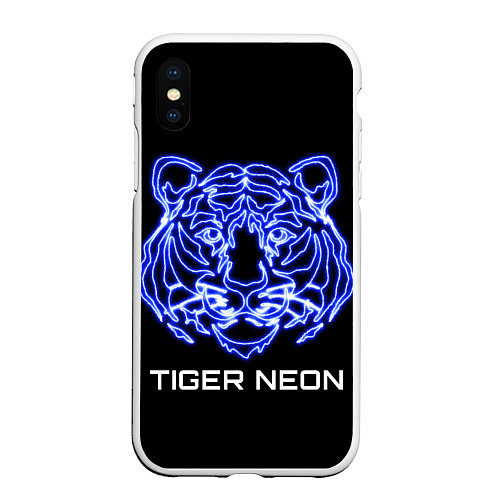 Чехол iPhone XS Max матовый Tiger neon art / 3D-Белый – фото 1