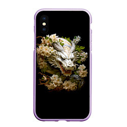 Чехол iPhone XS Max матовый Китайский дракон и цветы сакуры