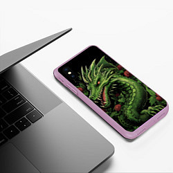 Чехол iPhone XS Max матовый Зеленый яркий неоновый дракон символ 2024 года, цвет: 3D-сиреневый — фото 2