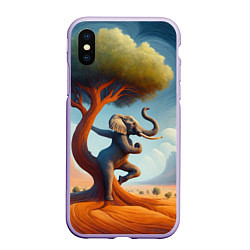 Чехол iPhone XS Max матовый Слон занимается йогой возле дерева, цвет: 3D-светло-сиреневый