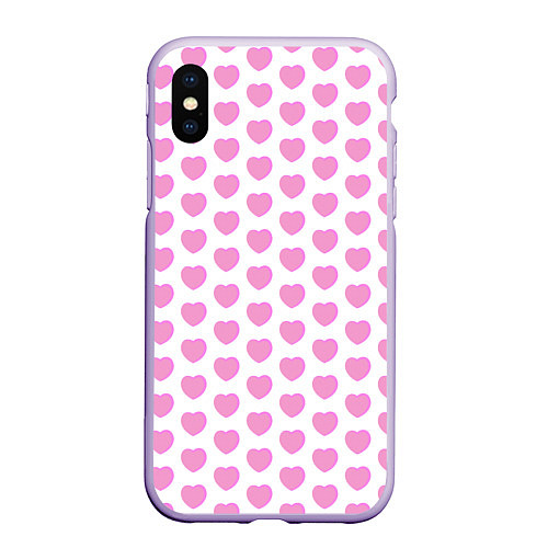 Чехол iPhone XS Max матовый Нежные розовые сердечки / 3D-Светло-сиреневый – фото 1