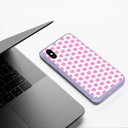 Чехол iPhone XS Max матовый Нежные розовые сердечки, цвет: 3D-светло-сиреневый — фото 2