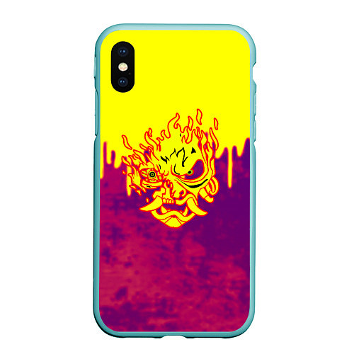 Чехол iPhone XS Max матовый Cyberpunk огненное лого самурая / 3D-Мятный – фото 1