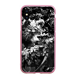 Чехол iPhone XS Max матовый Медведь снайпер с винтовкой, цвет: 3D-розовый