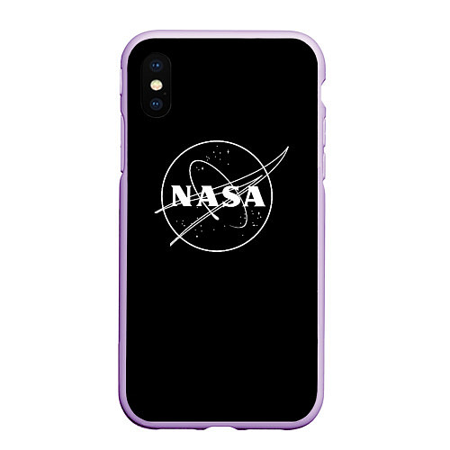 Чехол iPhone XS Max матовый NASA белое лого / 3D-Сиреневый – фото 1