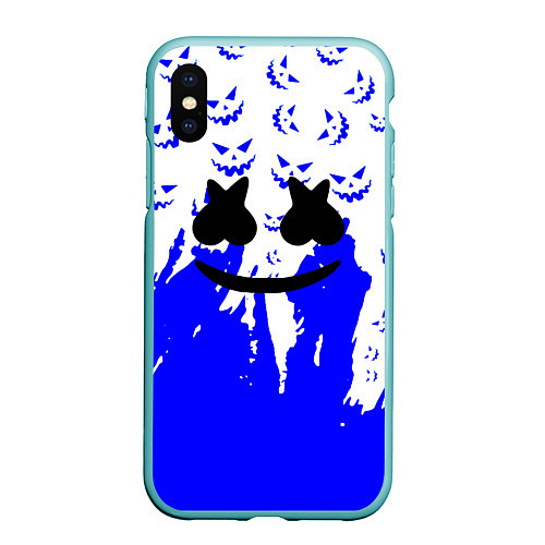 Чехол iPhone XS Max матовый Marshmello dj blue pattern music band / 3D-Мятный – фото 1