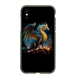 Чехол iPhone XS Max матовый Сказочный дракон на скале, цвет: 3D-темно-зеленый