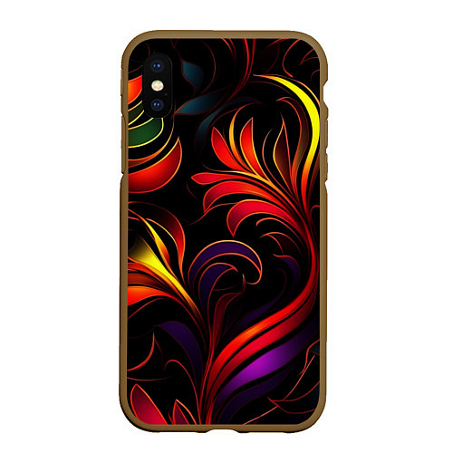 Чехол iPhone XS Max матовый Паттерн русские узоры / 3D-Коричневый – фото 1