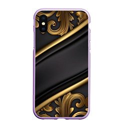 Чехол iPhone XS Max матовый Лепнина объемные узоры золотые, цвет: 3D-сиреневый