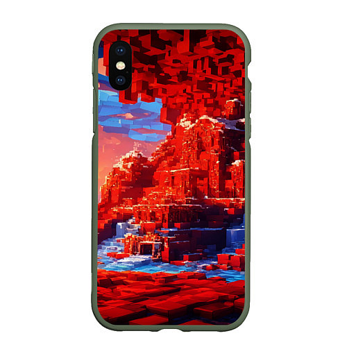 Чехол iPhone XS Max матовый Город в стиле майнкрафт / 3D-Темно-зеленый – фото 1