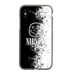 Чехол iPhone XS Max матовый Nirvana чернобелые краски рок, цвет: 3D-темно-зеленый