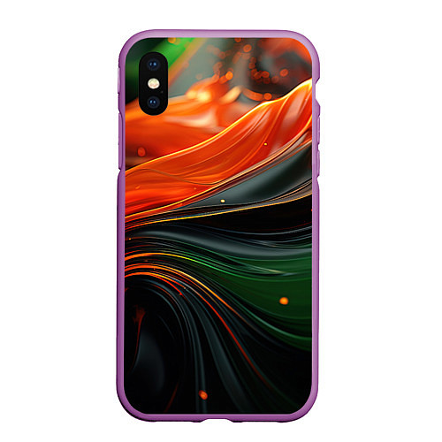 Чехол iPhone XS Max матовый Оранжевая и зеленый абстракция / 3D-Фиолетовый – фото 1