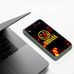 Чехол iPhone XS Max матовый Nirvana rock огненное лого лава, цвет: 3D-темно-зеленый — фото 2