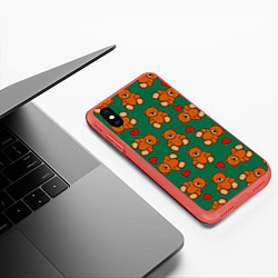 Чехол iPhone XS Max матовый Мишки плюшевые и сердца, цвет: 3D-красный — фото 2