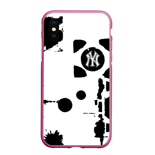 Чехол iPhone XS Max матовый New York yankees - baseball team pattern / 3D-Малиновый – фото 1