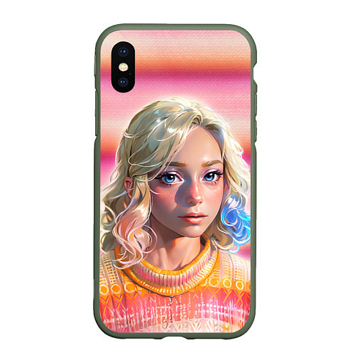 Чехол iPhone XS Max матовый Энид Синклер - арт и текстура розового свитера / 3D-Темно-зеленый – фото 1