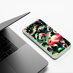 Чехол iPhone XS Max матовый Камуфляж розовый фламинго, цвет: 3D-салатовый — фото 2