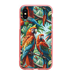Чехол iPhone XS Max матовый Попугаи Ара - тропики джунгли, цвет: 3D-баблгам