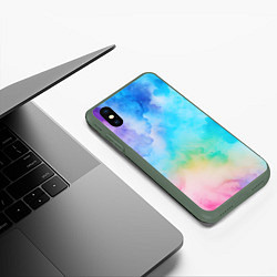 Чехол iPhone XS Max матовый Цветные разводы акварели, цвет: 3D-темно-зеленый — фото 2