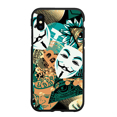 Чехол iPhone XS Max матовый Криптавалюта с маской Виндетта / 3D-Черный – фото 1