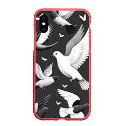 Чехол iPhone XS Max матовый Белые сизые голуби летящие в небе