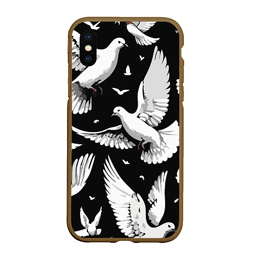 Чехол iPhone XS Max матовый Белый голубь мира / 3D-Коричневый – фото 1