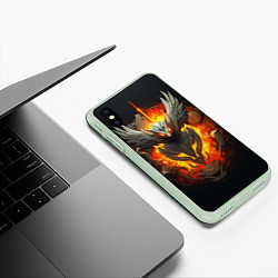 Чехол iPhone XS Max матовый Огненный символ орла, цвет: 3D-салатовый — фото 2