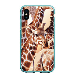 Чехол iPhone XS Max матовый Жирафы - африканский паттерн, цвет: 3D-мятный