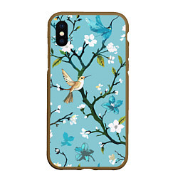 Чехол iPhone XS Max матовый Колибри ветка цветущего сада
