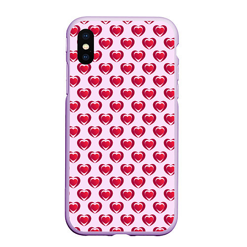 Чехол iPhone XS Max матовый Двойное сердце на розовом фоне / 3D-Сиреневый – фото 1