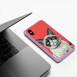 Чехол iPhone XS Max матовый Недовольный кот на день святого Валентина, цвет: 3D-сиреневый — фото 2