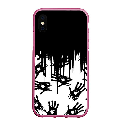 Чехол iPhone XS Max матовый Death Stranding отпечатки рук / 3D-Малиновый – фото 1