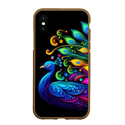 Чехол iPhone XS Max матовый Neon peacock - art, цвет: 3D-коричневый