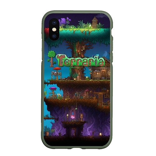 Чехол iPhone XS Max матовый Terraria big tree / 3D-Темно-зеленый – фото 1