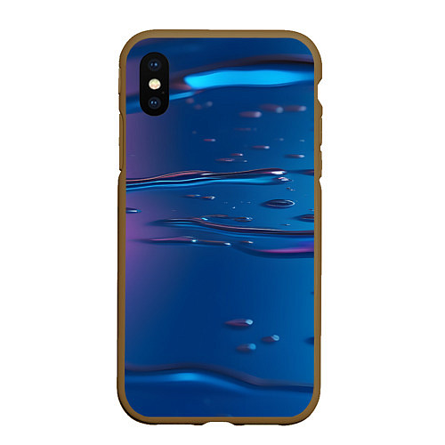 Чехол iPhone XS Max матовый Неоновая поверхность синяя с каплями воды / 3D-Коричневый – фото 1