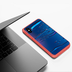 Чехол iPhone XS Max матовый Неоновая поверхность синяя с каплями воды, цвет: 3D-красный — фото 2