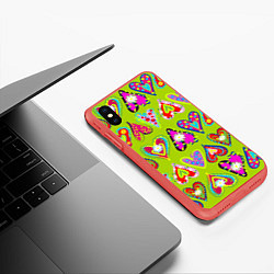 Чехол iPhone XS Max матовый Разноцветные сердца в мексиканском стиле, цвет: 3D-красный — фото 2