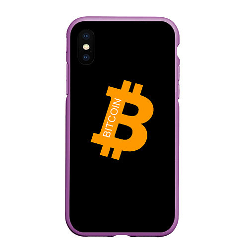 Чехол iPhone XS Max матовый Биткоин криптовалюта оранжевое лого / 3D-Фиолетовый – фото 1