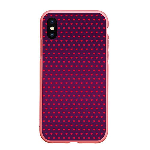 Чехол iPhone XS Max матовый Красные сердечки на темно-бордовом фоне / 3D-Баблгам – фото 1