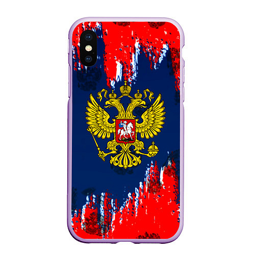 Чехол iPhone XS Max матовый Россия краски герб / 3D-Сиреневый – фото 1