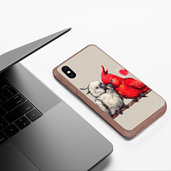 Чехол iPhone XS Max матовый Влюбленные попугаи 14 февраля, цвет: 3D-коричневый — фото 2