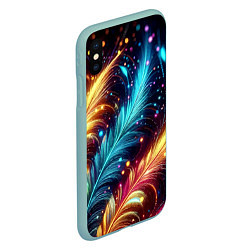Чехол iPhone XS Max матовый Неоновые разноцветные перья, цвет: 3D-мятный — фото 2