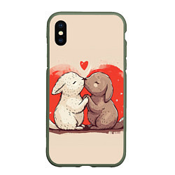 Чехол iPhone XS Max матовый Влюбленные кролики, цвет: 3D-темно-зеленый