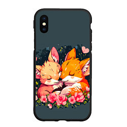 Чехол iPhone XS Max матовый Милые лисички в цветах, цвет: 3D-черный