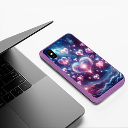 Чехол iPhone XS Max матовый Космические сердца - звезды, цвет: 3D-фиолетовый — фото 2