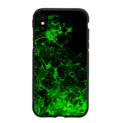 Чехол iPhone XS Max матовый Неоновый зеленый дым / 3D-Черный – фото 1