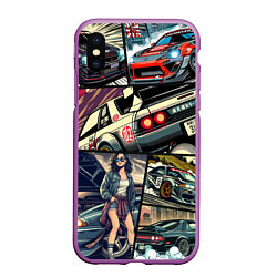 Чехол iPhone XS Max матовый Japanese cars art, цвет: 3D-фиолетовый