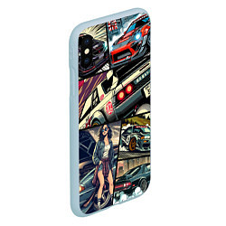 Чехол iPhone XS Max матовый Japanese cars art, цвет: 3D-голубой — фото 2