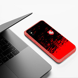 Чехол iPhone XS Max матовый Герб Белоруссии краски красные, цвет: 3D-красный — фото 2